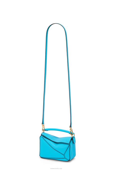Loewe Mini Puzzle bag in soft grained calfskin 688V287 Women Cyan