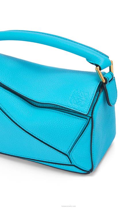 Loewe Mini Puzzle bag in soft grained calfskin 688V287 Women Cyan