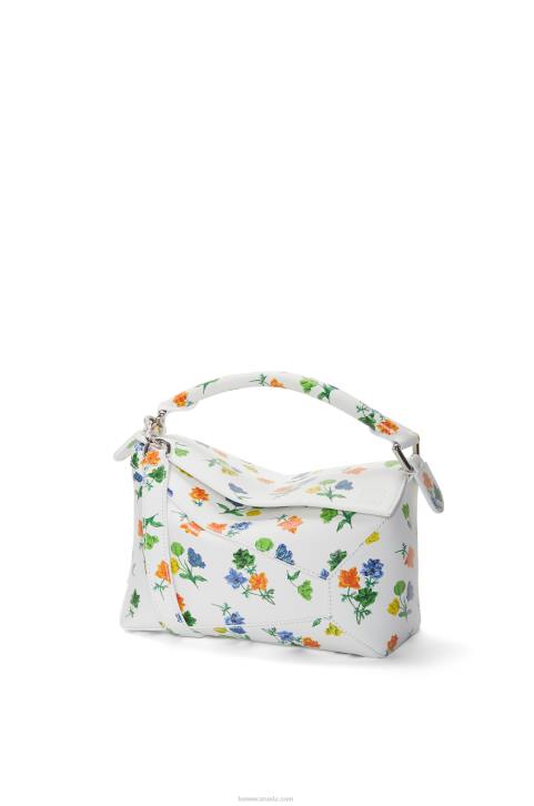 Loewe Small Flower Puzzle Edge bag in satin calfskin 688V394 Women White/Multicolor