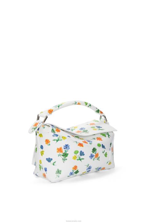 Loewe Small Flower Puzzle Edge bag in satin calfskin 688V394 Women White/Multicolor