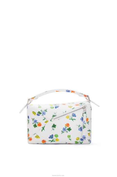 Loewe Small Flower Puzzle Edge bag in satin calfskin 688V394 Women White/Multicolor