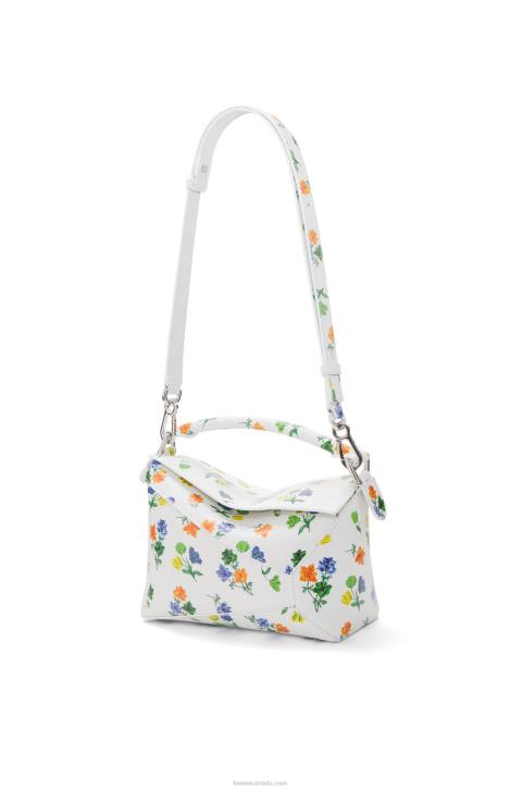 Loewe Small Flower Puzzle Edge bag in satin calfskin 688V394 Women White/Multicolor