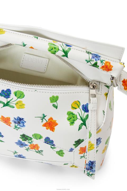 Loewe Small Flower Puzzle Edge bag in satin calfskin 688V394 Women White/Multicolor
