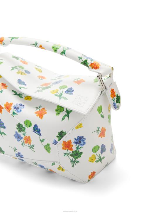 Loewe Small Flower Puzzle Edge bag in satin calfskin 688V394 Women White/Multicolor