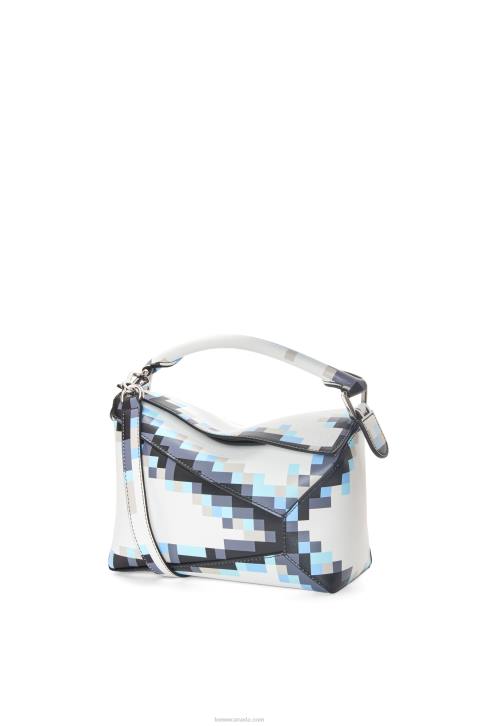 Loewe Small Pixelated Puzzle Edge bag in satin calfskin 688V395 Women White
