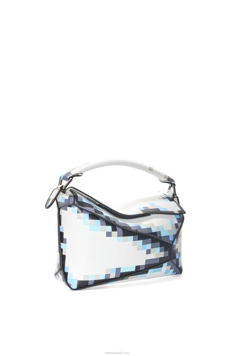 Loewe Small Pixelated Puzzle Edge bag in satin calfskin 688V395 Women White