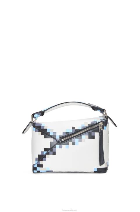 Loewe Small Pixelated Puzzle Edge bag in satin calfskin 688V395 Women White