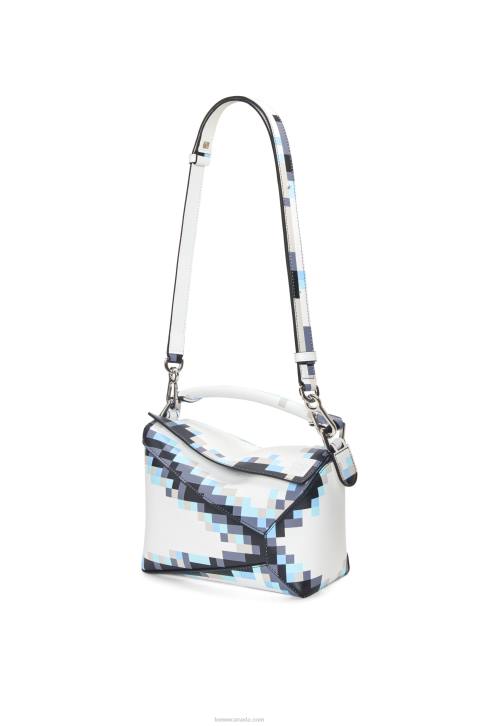 Loewe Small Pixelated Puzzle Edge bag in satin calfskin 688V395 Women White