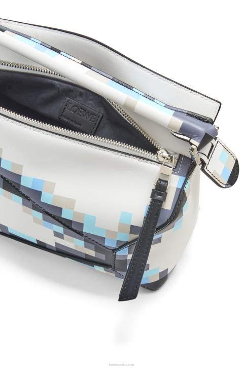 Loewe Small Pixelated Puzzle Edge bag in satin calfskin 688V395 Women White