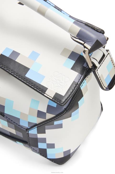 Loewe Small Pixelated Puzzle Edge bag in satin calfskin 688V395 Women White