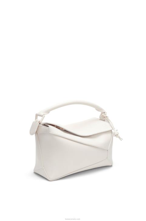 Loewe Small Puzzle Edge bag in satin calfskin 688V435 Women White Glaze