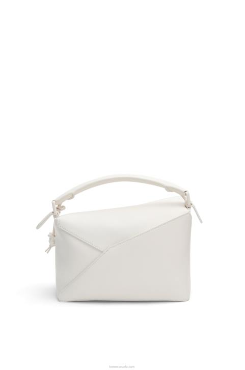 Loewe Small Puzzle Edge bag in satin calfskin 688V435 Women White Glaze
