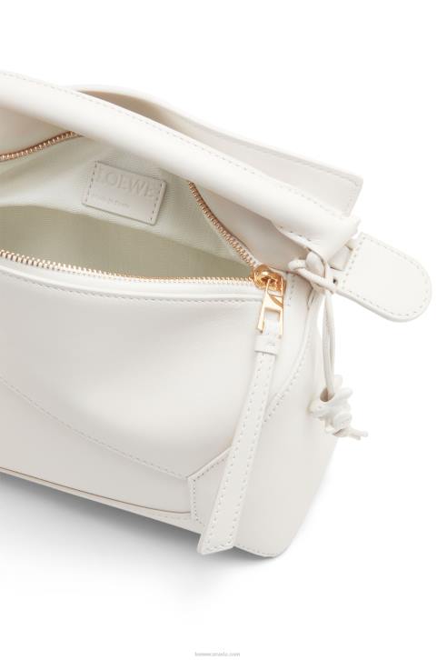 Loewe Small Puzzle Edge bag in satin calfskin 688V435 Women White Glaze
