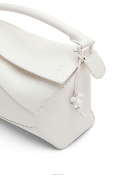 Loewe Small Puzzle Edge bag in satin calfskin 688V435 Women White Glaze