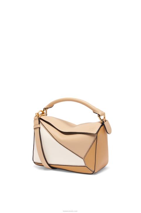 Loewe Small Puzzle bag in classic calfskin 688V396 Women Dusty Beige/Soft White