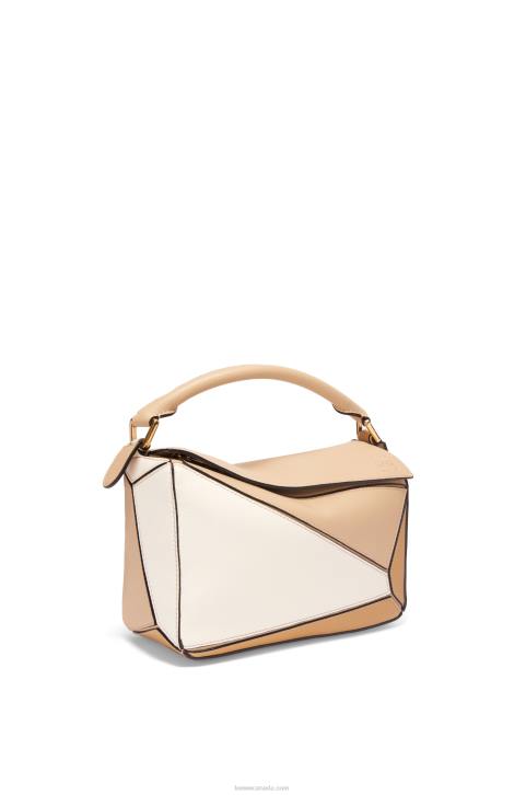 Loewe Small Puzzle bag in classic calfskin 688V396 Women Dusty Beige/Soft White