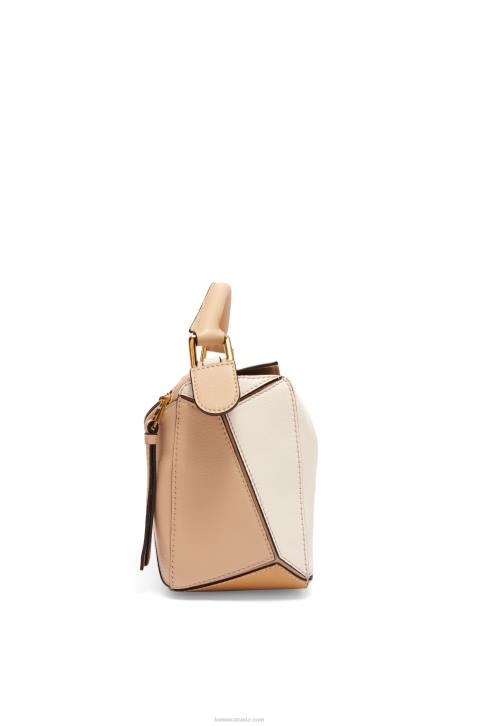 Loewe Small Puzzle bag in classic calfskin 688V396 Women Dusty Beige/Soft White
