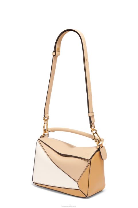 Loewe Small Puzzle bag in classic calfskin 688V396 Women Dusty Beige/Soft White