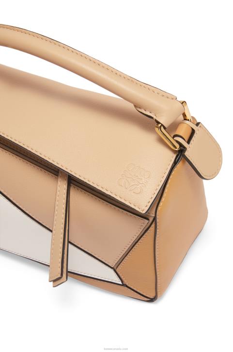 Loewe Small Puzzle bag in classic calfskin 688V396 Women Dusty Beige/Soft White