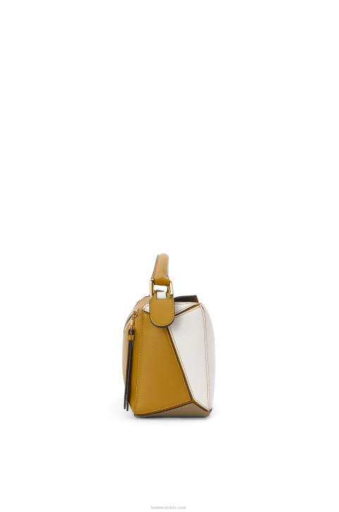 Loewe Small Puzzle bag in classic calfskin 688V497 Women Ochre/Soft White