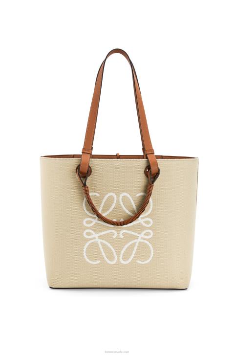 Loewe Anagram Tote bag in jacquard and calfskin 688V122 Women Ecru/Tan