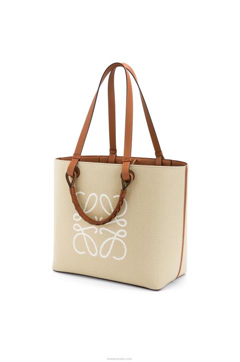 Loewe Anagram Tote bag in jacquard and calfskin 688V122 Women Ecru/Tan