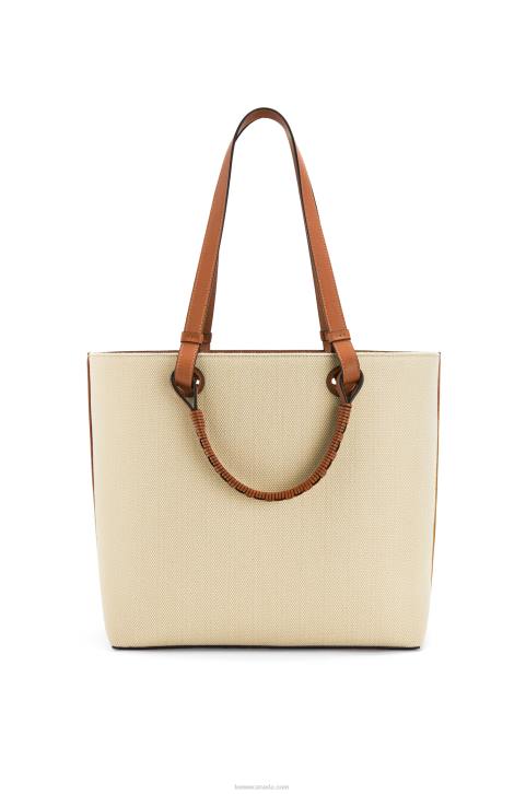 Loewe Anagram Tote bag in jacquard and calfskin 688V122 Women Ecru/Tan