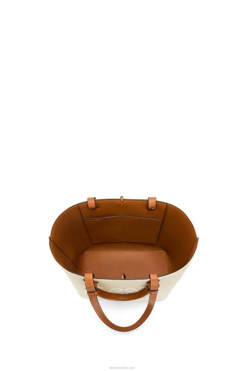 Loewe Anagram Tote bag in jacquard and calfskin 688V122 Women Ecru/Tan