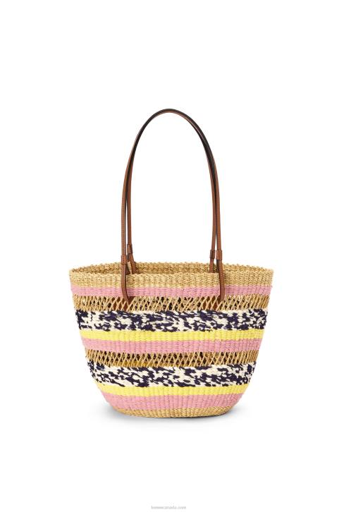 Loewe Basket Tote in elephant grass and calfskin 688V94 Women Natural/Pink Tulip