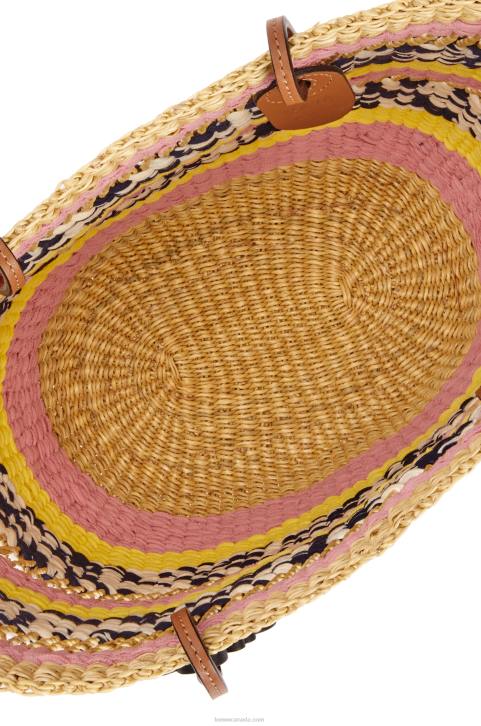 Loewe Basket Tote in elephant grass and calfskin 688V94 Women Natural/Pink Tulip