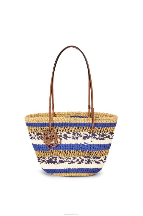 Loewe Basket Tote in elephant grass and calfskin 688V95 Women Natural/Blue