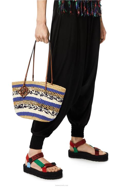 Loewe Basket Tote in elephant grass and calfskin 688V95 Women Natural/Blue