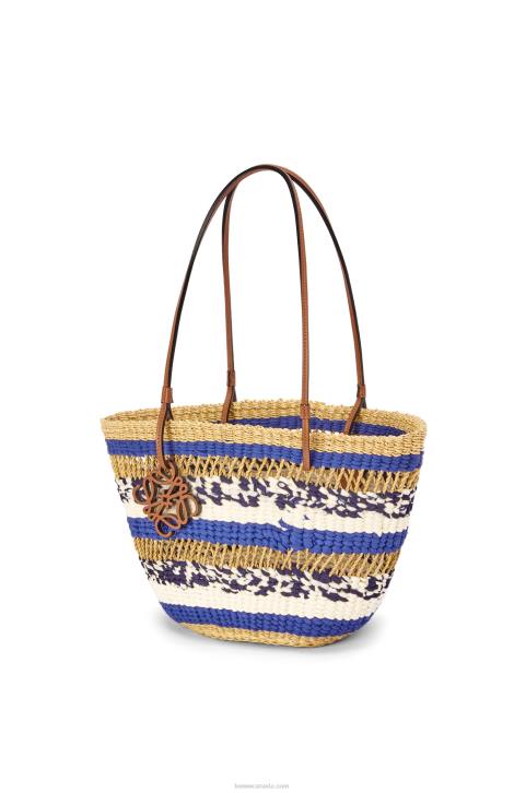 Loewe Basket Tote in elephant grass and calfskin 688V95 Women Natural/Blue