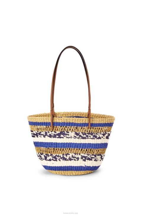 Loewe Basket Tote in elephant grass and calfskin 688V95 Women Natural/Blue
