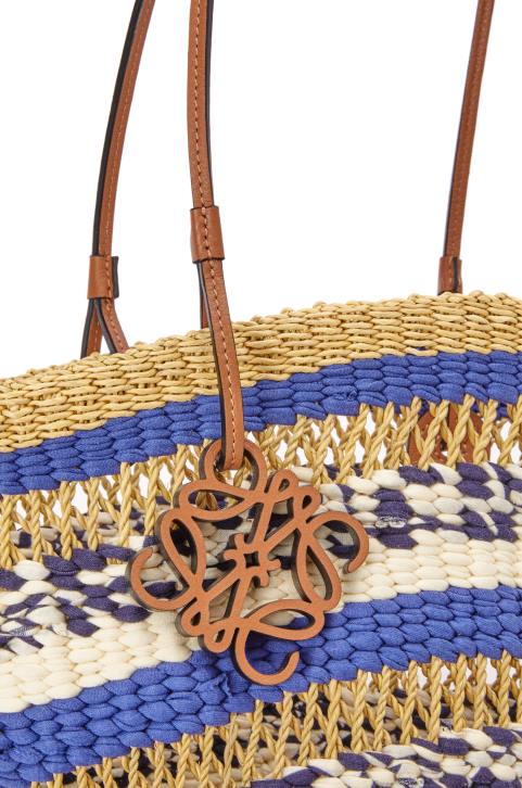 Loewe Basket Tote in elephant grass and calfskin 688V95 Women Natural/Blue