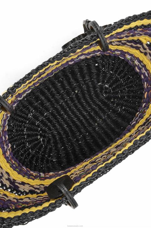 Loewe Basket Tote in elephant grass and calfskin 688V96 Women Black/Yellow