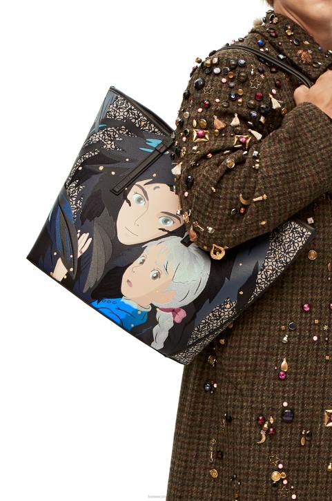 Loewe Howl T Tote bag in Anagram jacquard and calfskin 688V188 Women Black