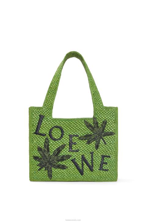 Loewe Leaf Font Tote in raffia 688V31 Women Green