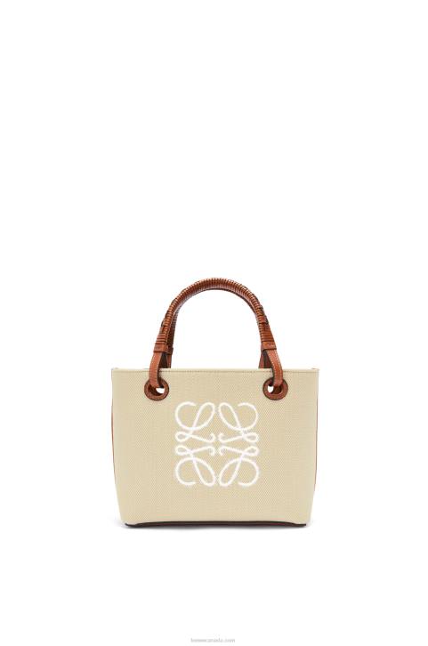 Loewe Mini Anagram Tote bag in jacquard and calfskin 688V128 Women Ecru/Tan