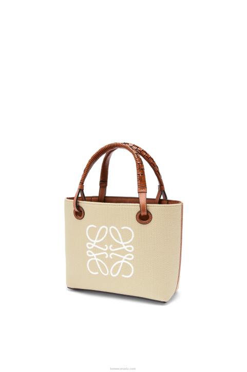 Loewe Mini Anagram Tote bag in jacquard and calfskin 688V128 Women Ecru/Tan