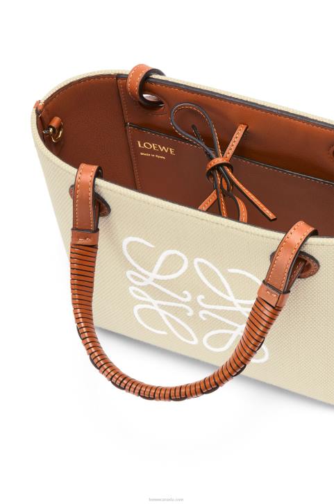 Loewe Mini Anagram Tote bag in jacquard and calfskin 688V128 Women Ecru/Tan