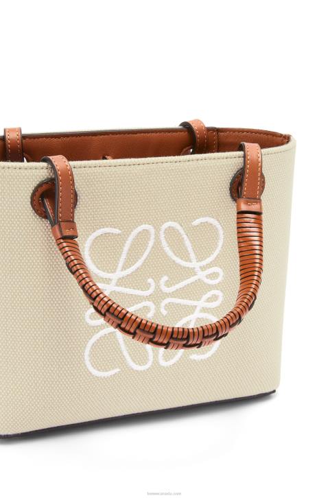 Loewe Mini Anagram Tote bag in jacquard and calfskin 688V128 Women Ecru/Tan