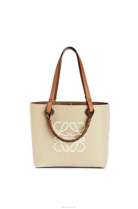 Loewe Small Anagram Tote bag in jacquard and calfskin 688V121 Women Ecru/Tan