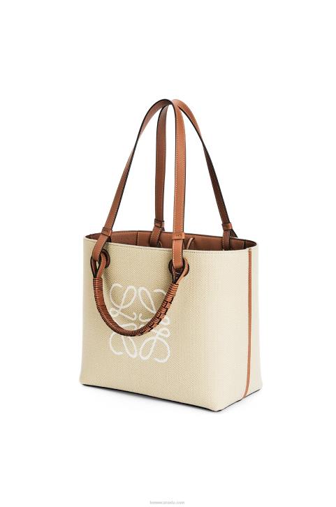 Loewe Small Anagram Tote bag in jacquard and calfskin 688V121 Women Ecru/Tan
