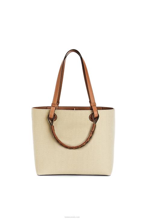 Loewe Small Anagram Tote bag in jacquard and calfskin 688V121 Women Ecru/Tan
