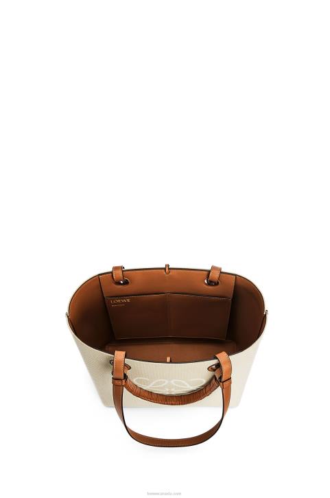 Loewe Small Anagram Tote bag in jacquard and calfskin 688V121 Women Ecru/Tan