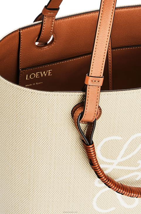 Loewe Small Anagram Tote bag in jacquard and calfskin 688V121 Women Ecru/Tan