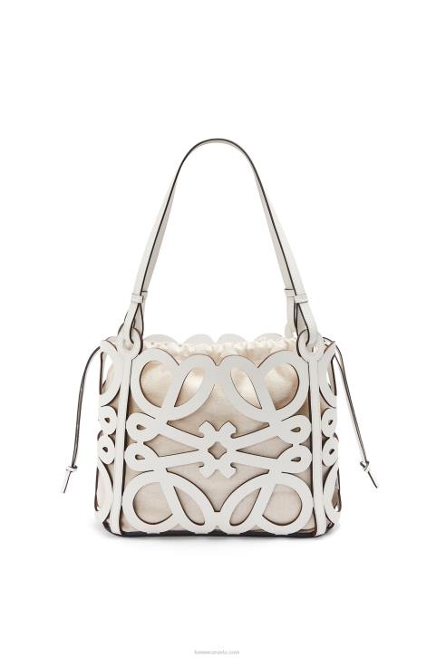 Loewe Small Anagram cut-out tote in box calfskin 688V187 Women Soft White