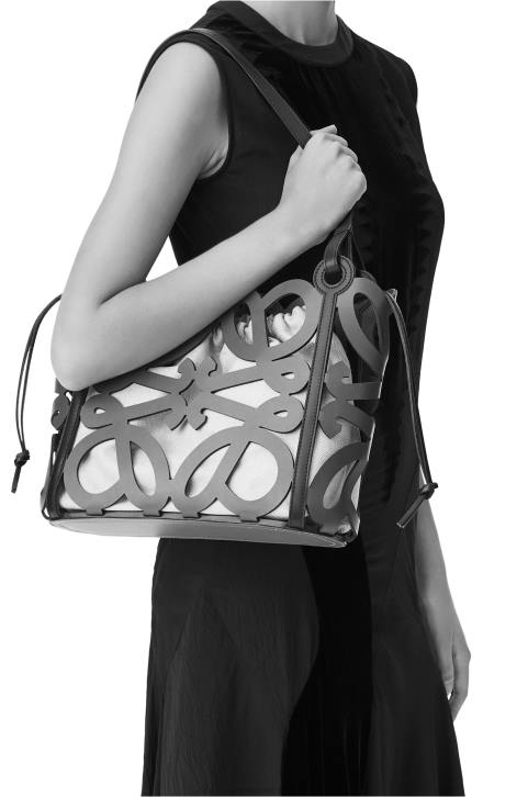 Loewe Small Anagram cut-out tote in box calfskin 688V187 Women Soft White