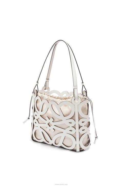 Loewe Small Anagram cut-out tote in box calfskin 688V187 Women Soft White